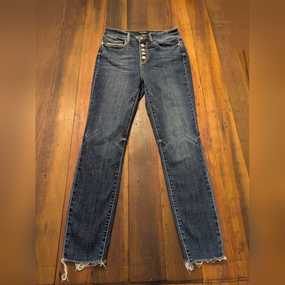 Judy Blue Denim - Judy Blue Jeans Womens 7/28 Blue Stretch Skinny Fit Medium Wash Raw/Frayed Hem
